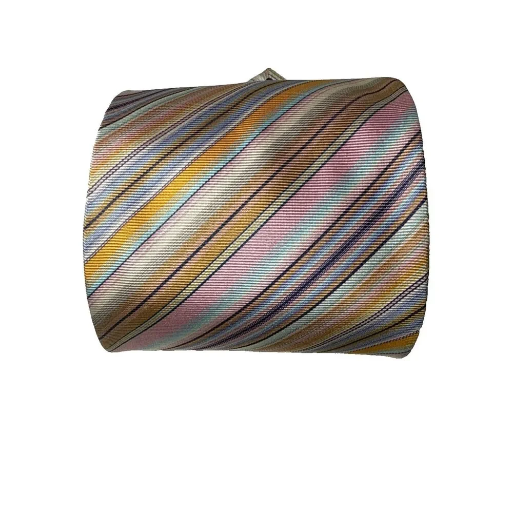 Tailor Byrd Striped 100% Silk Tie Pink Blue Yellow White Italy